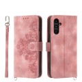 For Samsung Galaxy A15 Skin-feel Flowers Embossed Wallet Leather Phone Case(Pink)
