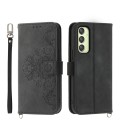 For Samsung Galaxy A25 5G Global Skin-feel Flowers Embossed Wallet Leather Phone Case(Black)