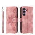 For Samsung Galaxy S24+ 5G Skin-feel Flowers Embossed Wallet Leather Phone Case(Pink)