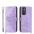 For Samsung Galaxy A35 Skin-feel Flowers Embossed Wallet Leather Phone Case(Purple)