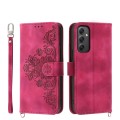 For Samsung Galaxy A35 Skin-feel Flowers Embossed Wallet Leather Phone Case(Wine Red)