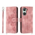 For vivo Y03 Skin-feel Flowers Embossed Wallet Leather Phone Case(Pink)