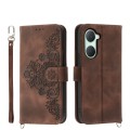 For vivo Y03 Skin-feel Flowers Embossed Wallet Leather Phone Case(Brown)