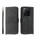 For Xiaomi 13T Skin-feel Flowers Embossed Wallet Leather Phone Case(Black)