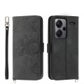 For Xiaomi Redmi Note 13 Pro+ Skin-feel Flowers Embossed Wallet Leather Phone Case(Black)