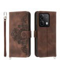 For Xiaomi Redmi Note 13 5G Skin-feel Flowers Embossed Wallet Leather Phone Case(Brown)
