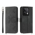 For Xiaomi Redmi Note 13 5G Skin-feel Flowers Embossed Wallet Leather Phone Case(Black)