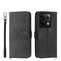 For Xiaomi Redmi Note 13 Pro 5G Skin-feel Flowers Embossed Wallet Leather Phone Case(Black)