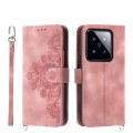 For Xiaomi 14 Pro Skin-feel Flowers Embossed Wallet Leather Phone Case(Pink)