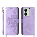 For Xiaomi Redmi 13C Skin-feel Flowers Embossed Wallet Leather Phone Case(Purple)