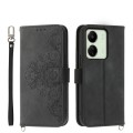 For Xiaomi Redmi 13C Skin-feel Flowers Embossed Wallet Leather Phone Case(Black)