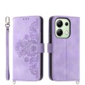 For Xiaomi Redmi Note 13 4G Skin-feel Flowers Embossed Wallet Leather Phone Case(Purple)