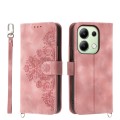 For Xiaomi Redmi Note 13 4G Skin-feel Flowers Embossed Wallet Leather Phone Case(Pink)