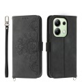 For Xiaomi Redmi Note 13 4G Skin-feel Flowers Embossed Wallet Leather Phone Case(Black)