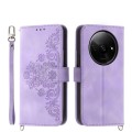 For Xiaomi Redmi A3 Skin-feel Flowers Embossed Wallet Leather Phone Case(Purple)