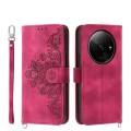 For Xiaomi Redmi A3 Skin-feel Flowers Embossed Wallet Leather Phone Case(Wine Red)