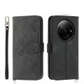 For Xiaomi Redmi A3 Skin-feel Flowers Embossed Wallet Leather Phone Case(Black)