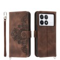 For Xiaomi Poco X6 Pro 5G Skin-feel Flowers Embossed Wallet Leather Phone Case(Brown)