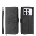 For Xiaomi Poco X6 Pro 5G Skin-feel Flowers Embossed Wallet Leather Phone Case(Black)