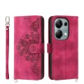 For Xiaomi Redmi Note 13 Pro 4G Skin-feel Flowers Embossed Wallet Leather Phone Case(Wine Red)