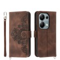 For Xiaomi Redmi Note 13 Pro 4G Skin-feel Flowers Embossed Wallet Leather Phone Case(Brown)