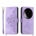 For Xiaomi 14 Ultra Skin-feel Flowers Embossed Wallet Leather Phone Case(Purple)