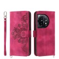 For OnePlus Ace 3 / 12R Skin-feel Flowers Embossed Wallet Leather Phone Case(Wine Red)