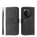 For OnePlus Ace 3 / 12R Skin-feel Flowers Embossed Wallet Leather Phone Case(Black)