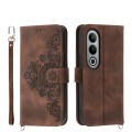 For OnePlus Ace 3V Skin-feel Flowers Embossed Wallet Leather Phone Case(Brown)
