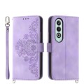 For OnePlus Nord CE4 5G Skin-feel Flowers Embossed Wallet Leather Phone Case(Purple)