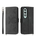 For OnePlus Nord CE4 5G Skin-feel Flowers Embossed Wallet Leather Phone Case(Black)