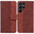 For Samsung Galaxy S24 Ultra 5G Geometric Embossed Leather Phone Case(Brown)