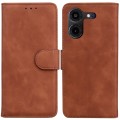 For Tecno Pova 5 Pro Skin Feel Pure Color Flip Leather Phone Case(Brown)