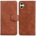 For Samsung Galaxy A05 Skin Feel Pure Color Flip Leather Phone Case(Brown)