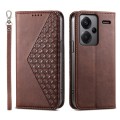 For Xiaomi Redmi Note 13 Pro+ Cubic Grid Calf Texture Magnetic Leather Phone Case(Brown)