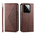 For Xiaomi 14 Cubic Grid Calf Texture Magnetic Leather Phone Case(Brown)