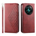 For Realme 12+ Cubic Grid Calf Texture Magnetic Leather Phone Case(Red)