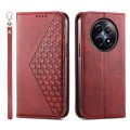 For Realme 12 5G Cubic Grid Calf Texture Magnetic Leather Phone Case(Red)