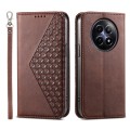 For Realme 12 5G Cubic Grid Calf Texture Magnetic Leather Phone Case(Brown)
