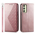 For Samsung Galaxy A25 5G Global Cubic Grid Calf Texture Magnetic Leather Phone Case(Rose Gold)