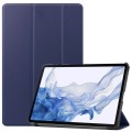 For Samsung Galaxy Tab S9 Custer Pure Color 3-Fold Holder Smart Leather Tablet Case(Dark Blue)