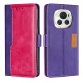 For Honor Magic6 Contrast Color Side Buckle Leather Phone Case(Purple + Rose Red)
