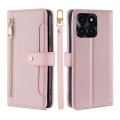 For Honor X6a 4G Sheep Texture Cross-body Zipper Wallet Leather Phone Case(Pink)