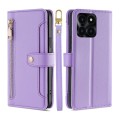 For Honor X6a 4G Sheep Texture Cross-body Zipper Wallet Leather Phone Case(Purple)