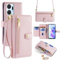For Honor X7a Sheep Texture Cross-body Zipper Wallet Leather Phone Case(Pink)