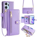 For Honor X7a Sheep Texture Cross-body Zipper Wallet Leather Phone Case(Purple)