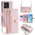 For Honor X8a Sheep Texture Cross-body Zipper Wallet Leather Phone Case(Pink)