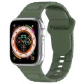 For Apple Watch SE 2022 44mm Square Buckle Armor Style Silicone Watch Band(Dark Green)