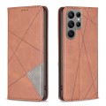 For Samsung Galaxy S24 Ultra 5G Rhombus Texture Magnetic Leather Phone Case(Brown)