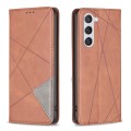 For Samsung Galaxy S24 5G Rhombus Texture Magnetic Leather Phone Case(Brown)